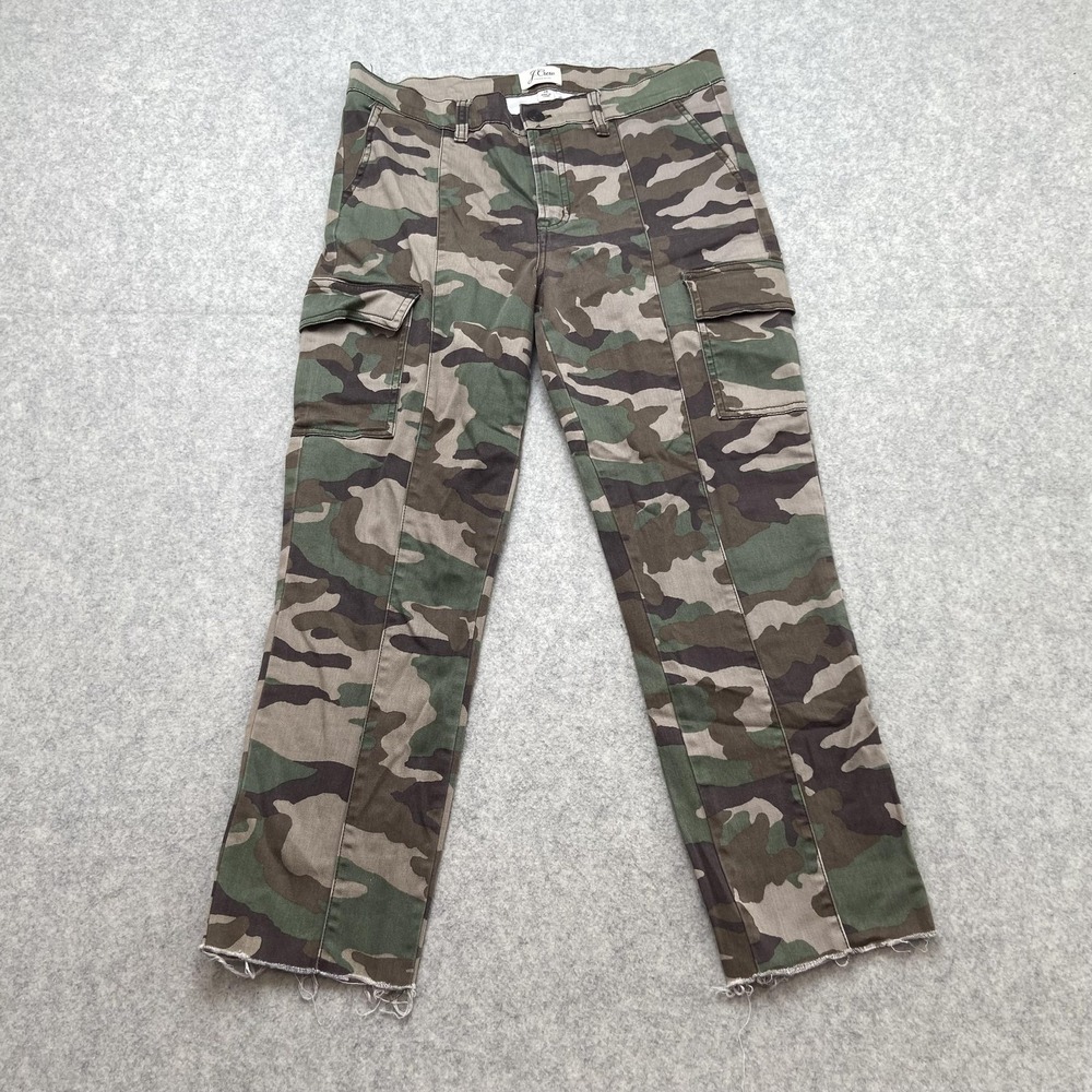 J.Crew Cargo Pants Womens 28 (29x23) Green Camo Twill Utility Raw Hem Stretch